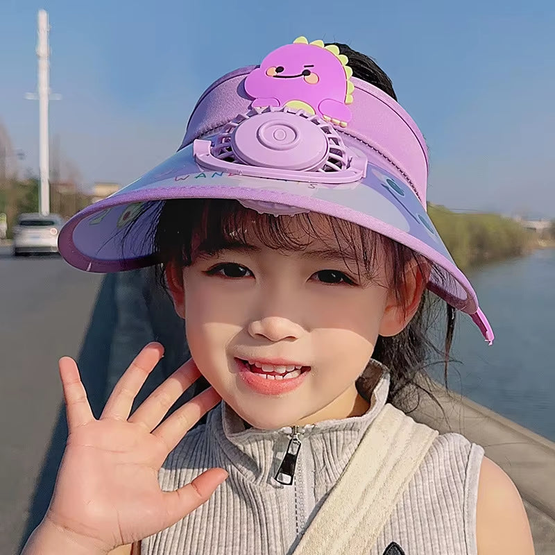 Sun Visor Hats with Fan USB Charging Boys Girls Caps Large Area UV Protection Caps for Kids Adjustable Elastic Buckle ST1071