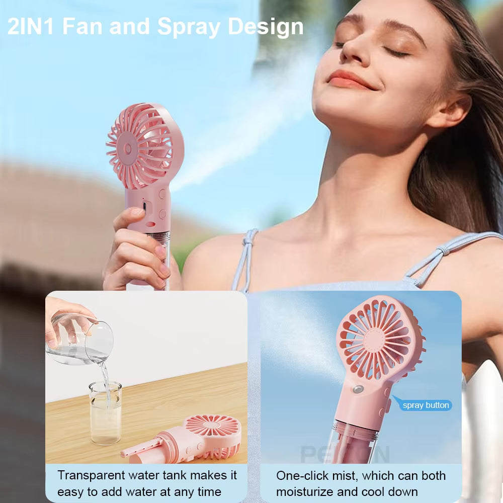 Portable Humidifier Fan Mini Handheld Mist Fan Portable USB Rechargeable Handheld Fan with Humidifier Mini Water Spray Hand Fan