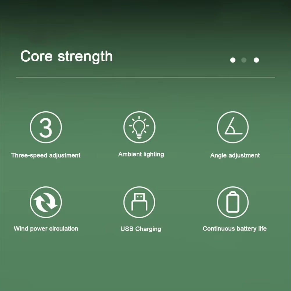 Portable Fan USB Rechargeable Fan LED 7 Colors Electric Fan 180°Adjustable Summer Camping Fans 3 Speeds Mini Fan for Xiaomi Fan