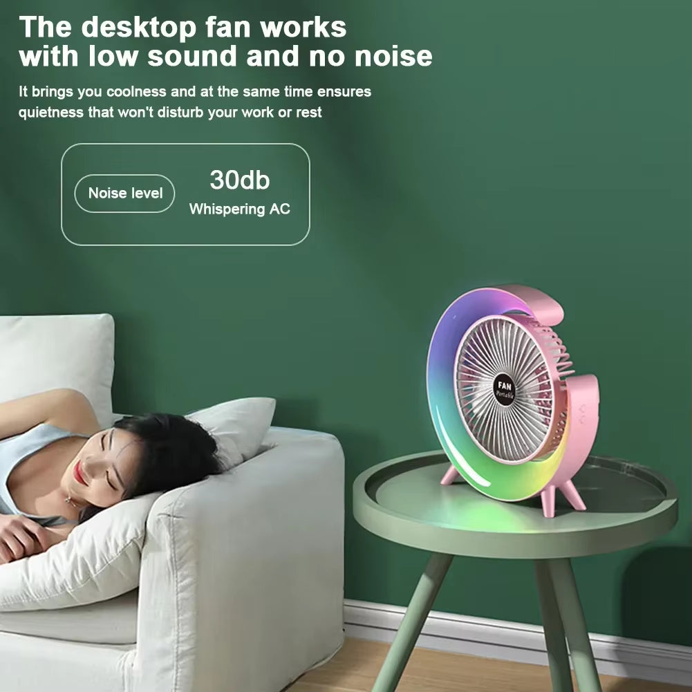 Portable Fan USB Rechargeable Fan LED 7 Colors Electric Fan 180°Adjustable Summer Camping Fans 3 Speeds Mini Fan for Xiaomi Fan