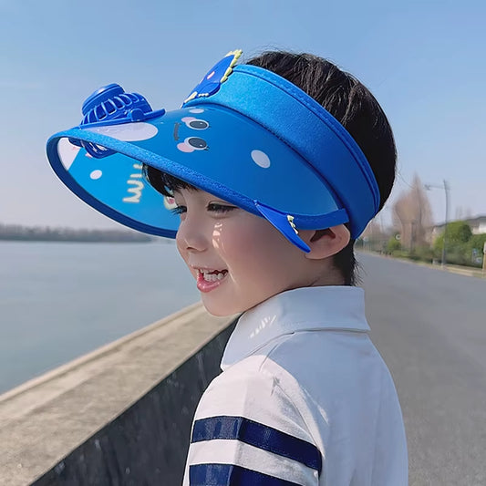 Sun Visor Hats with Fan USB Charging Boys Girls Caps Large Area UV Protection Caps for Kids Adjustable Elastic Buckle ST1071