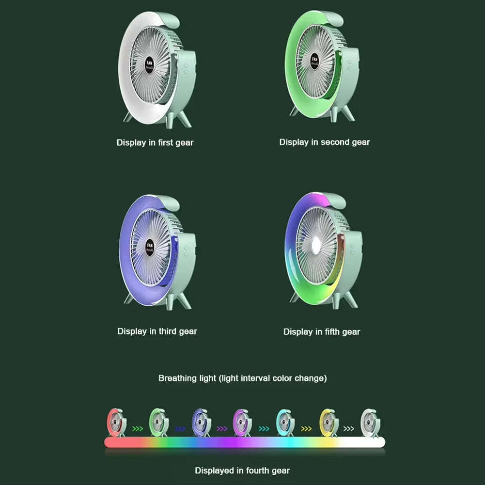 Portable Fan USB Rechargeable Fan LED 7 Colors Electric Fan 180°Adjustable Summer Camping Fans 3 Speeds Mini Fan for Xiaomi Fan