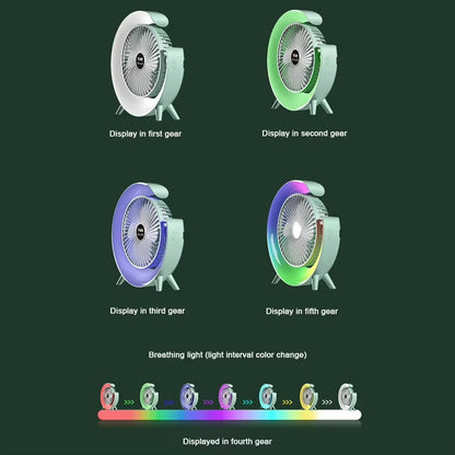 Portable Fan USB Rechargeable Fan LED 7 Colors Electric Fan 180°Adjustable Summer Camping Fans 3 Speeds Mini Fan for Xiaomi Fan