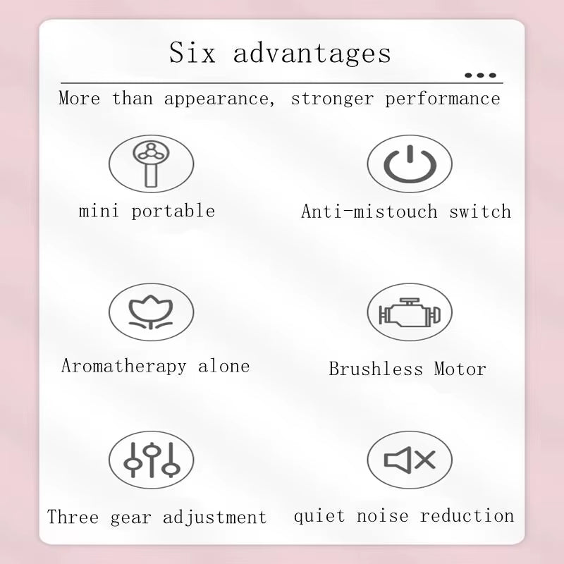 USB Charging Handheld Mini Fan Student Small Fan Portable Pocket Fan Desktop Fan Silent Small Fan Wind Power Built-In Aromathera