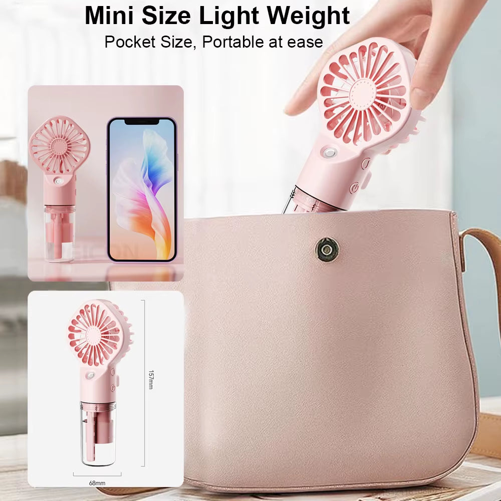 Portable Humidifier Fan Mini Handheld Mist Fan Portable USB Rechargeable Handheld Fan with Humidifier Mini Water Spray Hand Fan