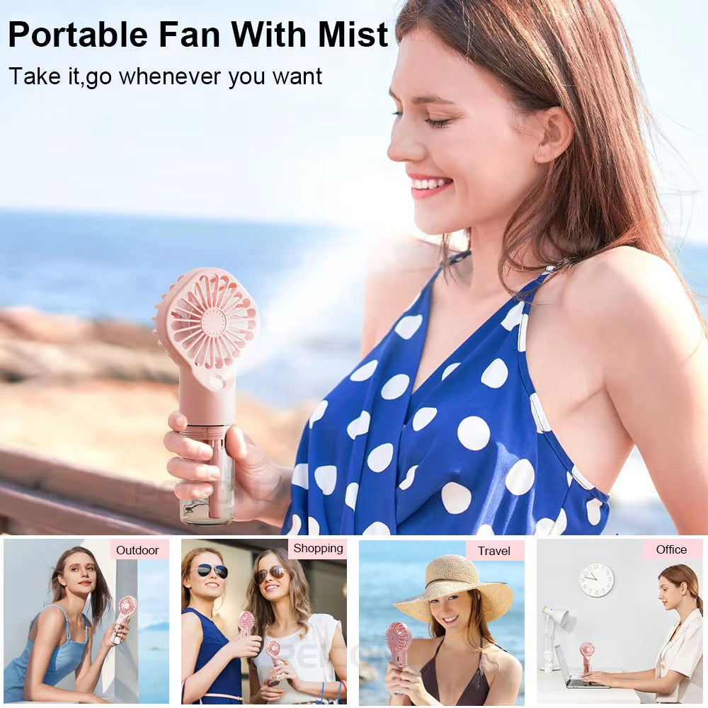 Portable Humidifier Fan Mini Handheld Mist Fan Portable USB Rechargeable Handheld Fan with Humidifier Mini Water Spray Hand Fan